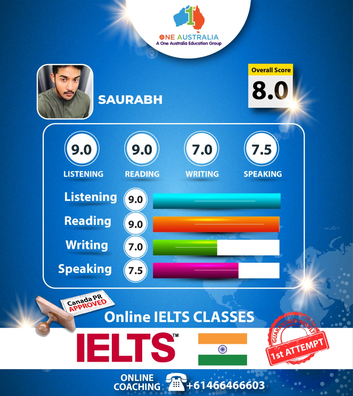 Student IELTS 7.0 scorecard One Australia Group